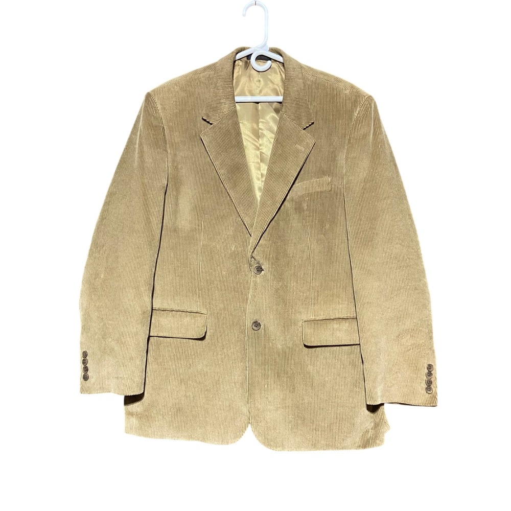 CROSS & WINDSOR Mens Tan Corduroy Sport Coat Blazer‎ Jacket Size 44R Two Button